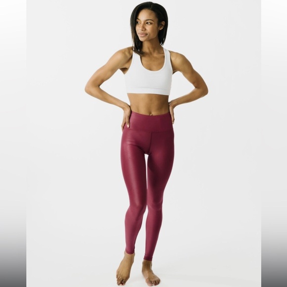 Zyia Cranberry Metallic Light n Tight Leggings 28” Long Sz 8-10 - Picture 2 of 7